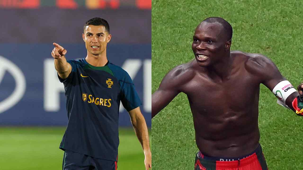 Cristiano Ronaldo e Aboubakar, attaccante del Camerun