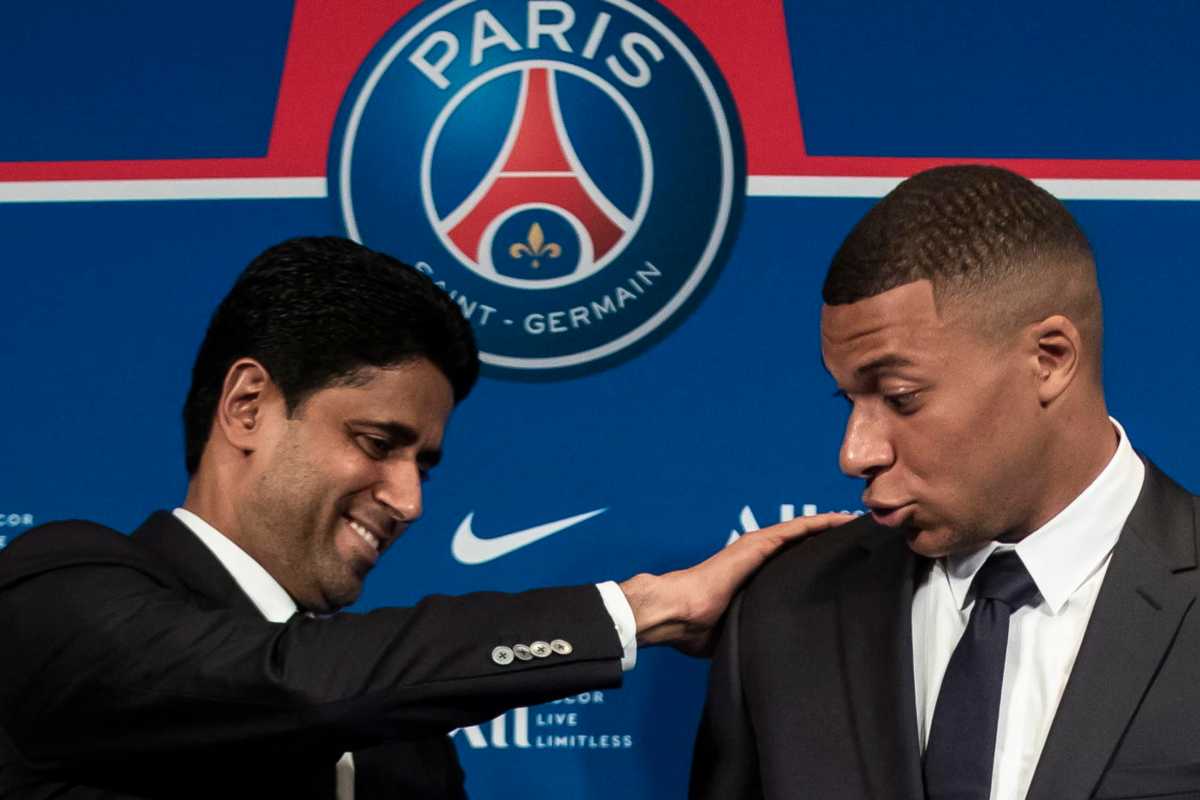 Nasser Al-Khelaifi e Kylian Mbappe. (ansa-tvplay)