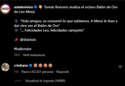Cristiano Ronaldo, il commento social scatena i tifosi
