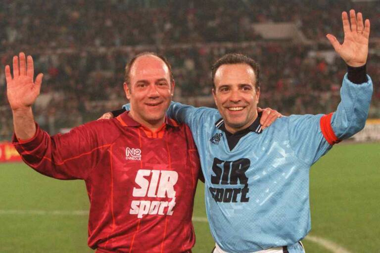 Carlo Verdone e Enrico Montesano al derby del cuore. (ansa-tvplay)