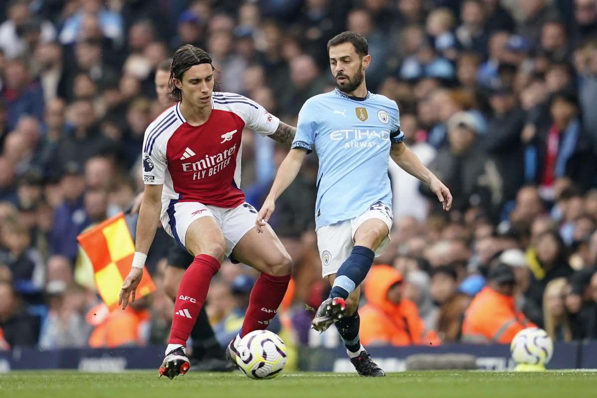 Riccardo Calafiori in campo contro il Manchester City