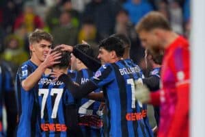 L'Atalanta festeggia dopo un gol messo a segno contro la Juventus