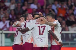 I giocatori della Roma in gruppo